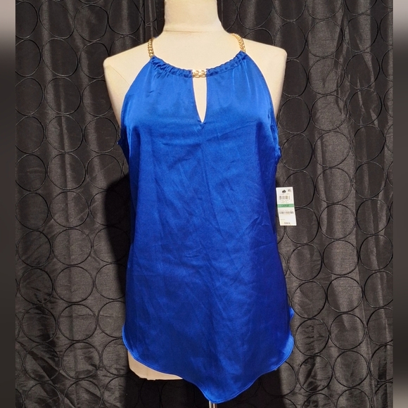 INC International Concepts Royal Blue Top with Gold Chain Accent - Picture 1 of 4